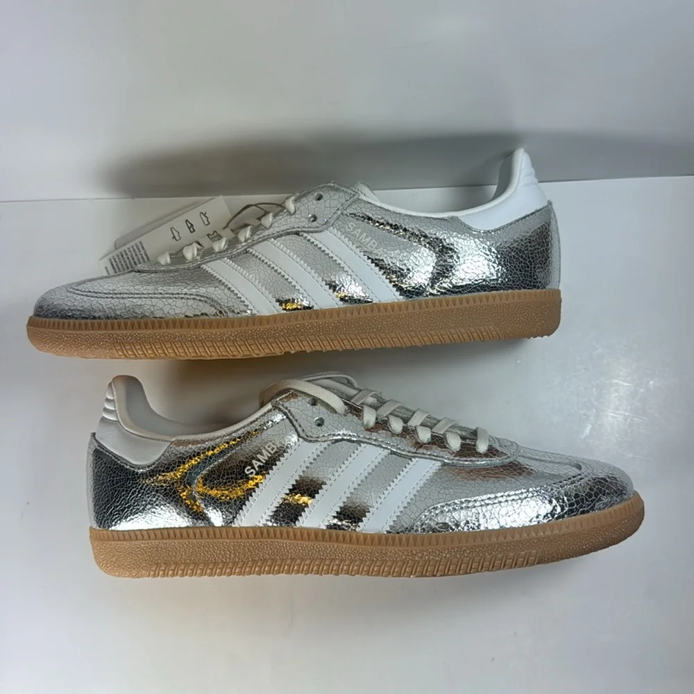 Adidas Samba OG Metallic Silver Cracked Leather Women’s Size 8 Sneakers - Picture 6 of 12
